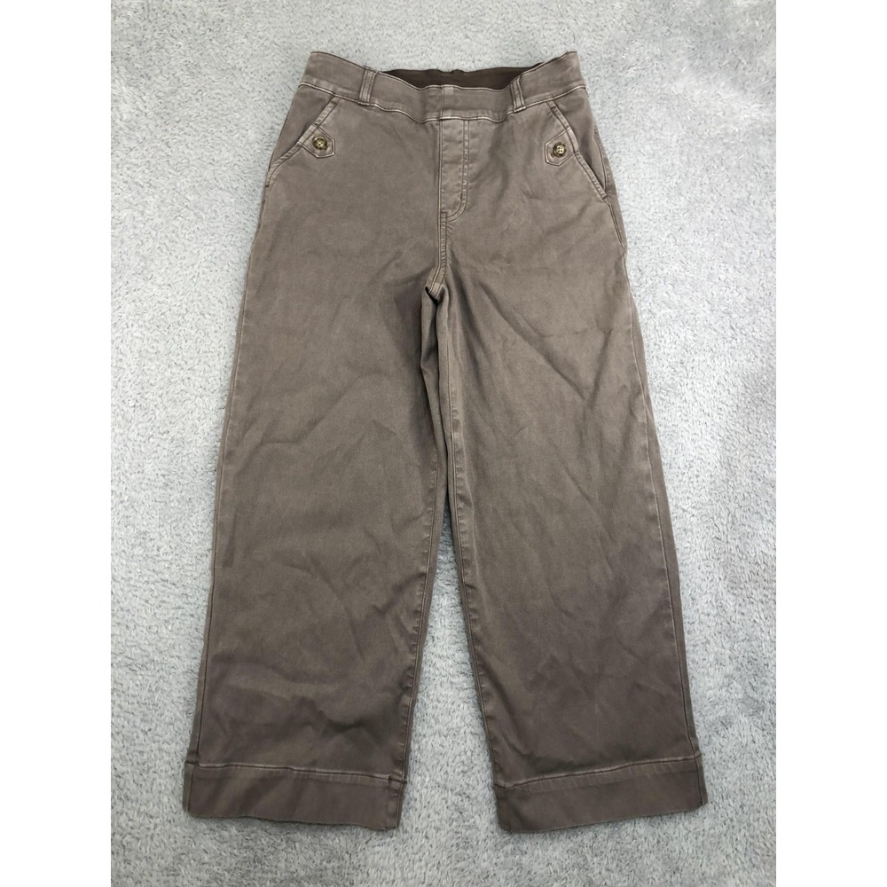 Spanx Pants Womens M (27x23.5) Brown Cropped Wide Leg Stretch Twill